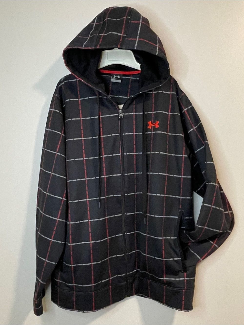 Under Armour Black Plaid Full-Zip Hoodie with Red Logo